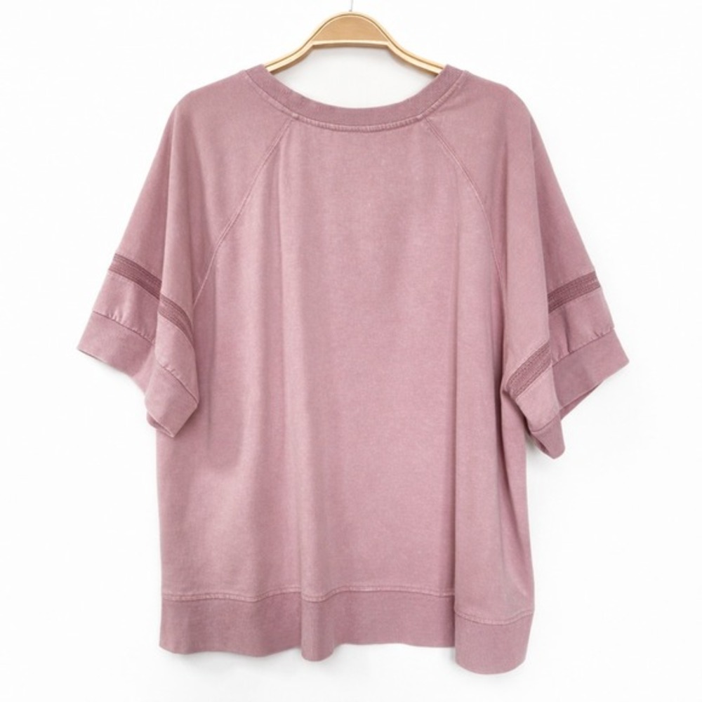 Set of 2 Embroidered Puff Sleeve Knit Tops Women 2X Heather Gray Pink Rose NWT - Picture 3 of 9
